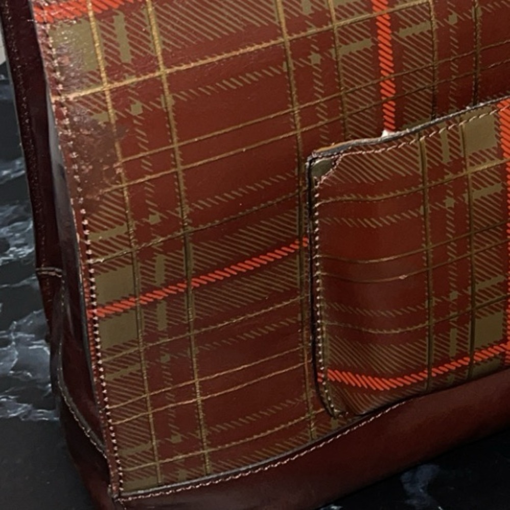 PATRICIA NASH Handbag Toscano Tote Autumn Plaid Leaf Logo Tote Bag AUTHENTIC - Picture 7 of 13
